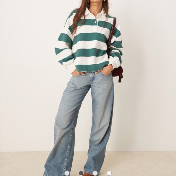 Abercrombie & Fitch Tops - Abercrombie & Fitch cropped rugby top in green stripe